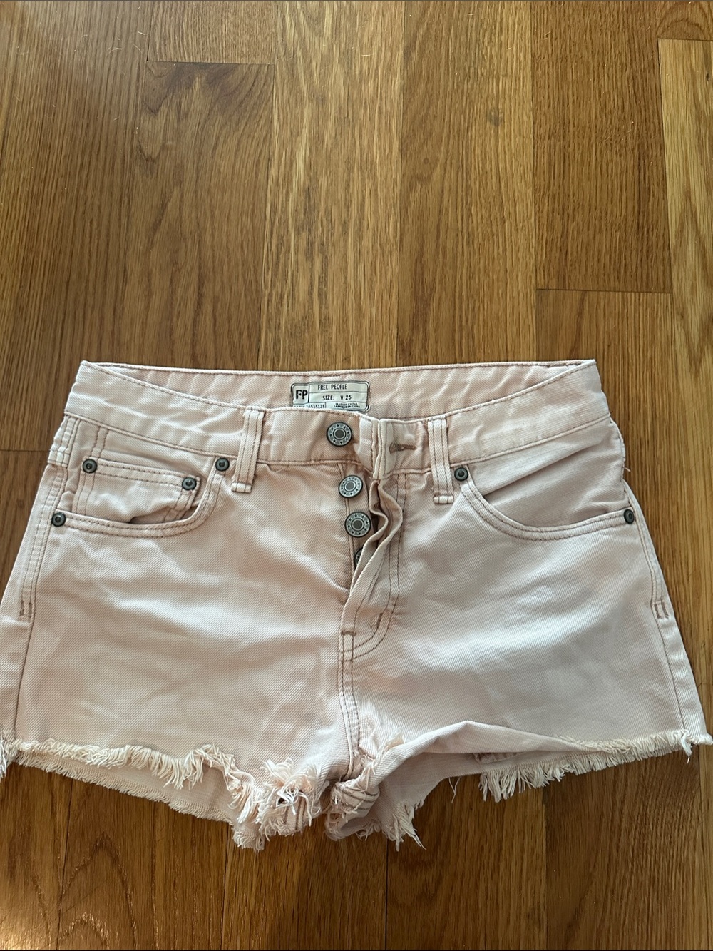 Free People Pale Pink High-Rise Denim Cutoff Shorts